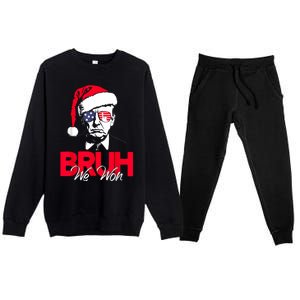 Bruh We Won Funny Christmas Santa Hat Trump 47 Usa President Premium Crewneck Sweatsuit Set