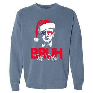 Bruh We Won Funny Christmas Santa Hat Trump 47 Usa President Garment-Dyed Sweatshirt