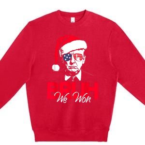 Bruh We Won Funny Christmas Santa Hat Trump 47 Usa President Premium Crewneck Sweatshirt