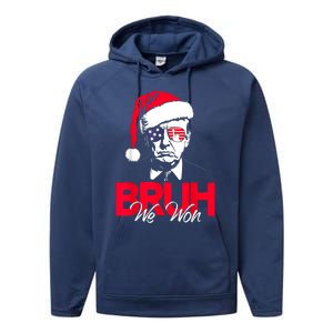 Bruh We Won Funny Christmas Santa Hat Trump 47 Usa President Performance Fleece Hoodie