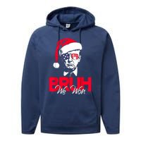 Bruh We Won Funny Christmas Santa Hat Trump 47 Usa President Performance Fleece Hoodie