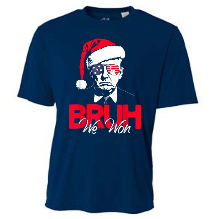 Bruh We Won Funny Christmas Santa Hat Trump 47 Usa President Cooling Performance Crew T-Shirt