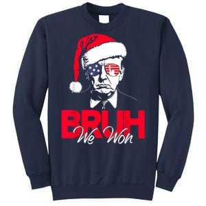 Bruh We Won Funny Christmas Santa Hat Trump 47 Usa President Sweatshirt