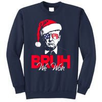 Bruh We Won Funny Christmas Santa Hat Trump 47 Usa President Sweatshirt