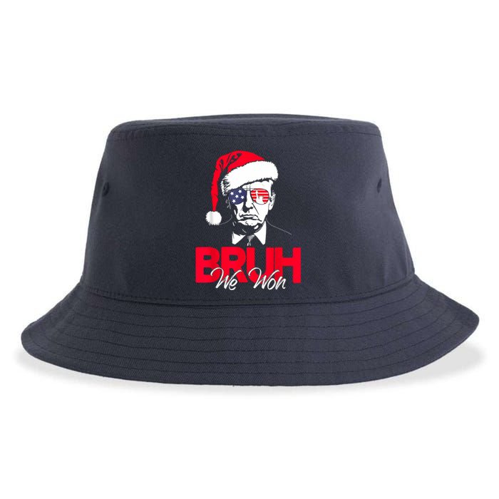 Bruh We Won Funny Christmas Santa Hat Trump 47 Usa President Sustainable Bucket Hat