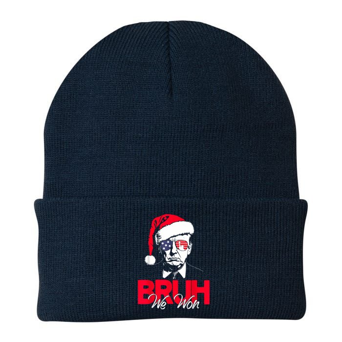 Bruh We Won Funny Christmas Santa Hat Trump 47 Usa President Knit Cap Winter Beanie