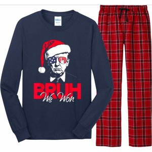 Bruh We Won Funny Christmas Santa Hat Trump 47 Usa President Long Sleeve Pajama Set