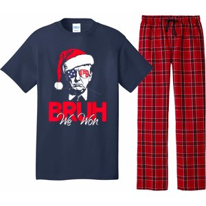 Bruh We Won Funny Christmas Santa Hat Trump 47 Usa President Pajama Set