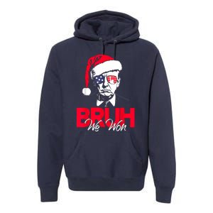 Bruh We Won Funny Christmas Santa Hat Trump 47 Usa President Premium Hoodie