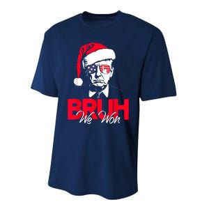 Bruh We Won Funny Christmas Santa Hat Trump 47 Usa President Performance Sprint T-Shirt