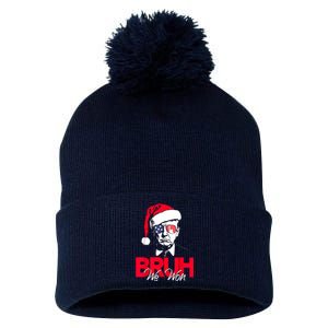 Bruh We Won Funny Christmas Santa Hat Trump 47 Usa President Pom Pom 12in Knit Beanie