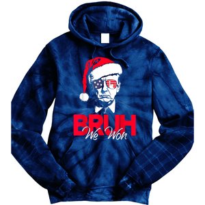 Bruh We Won Funny Christmas Santa Hat Trump 47 Usa President Tie Dye Hoodie