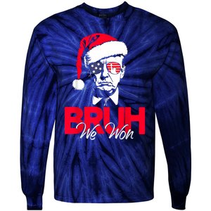 Bruh We Won Funny Christmas Santa Hat Trump 47 Usa President Tie-Dye Long Sleeve Shirt