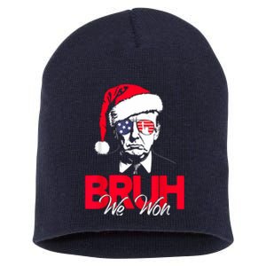 Bruh We Won Funny Christmas Santa Hat Trump 47 Usa President Short Acrylic Beanie