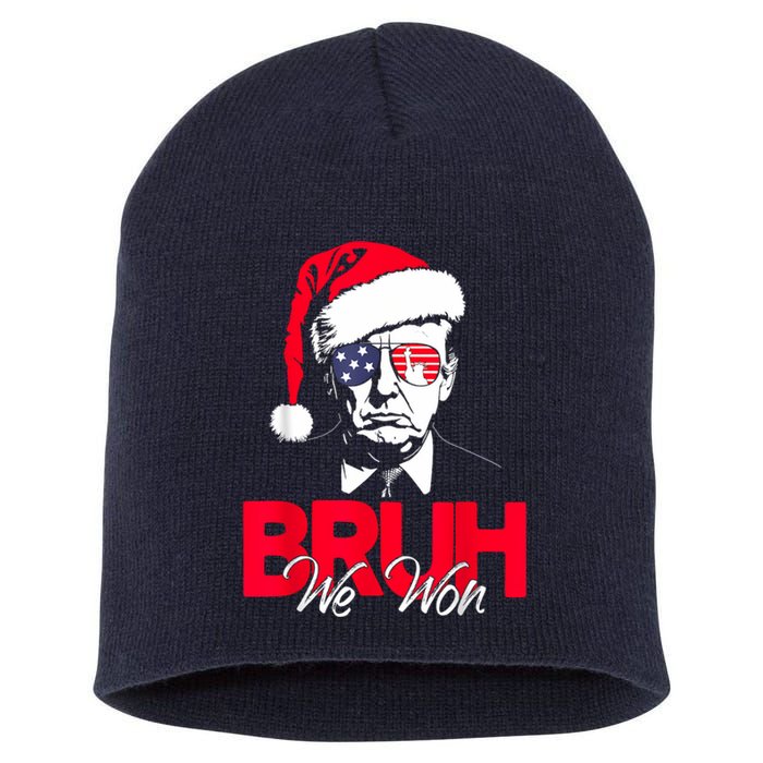 Bruh We Won Funny Christmas Santa Hat Trump 47 Usa President Short Acrylic Beanie