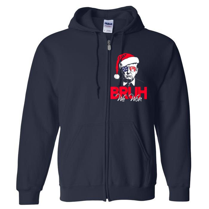 Bruh We Won Funny Christmas Santa Hat Trump 47 Usa President Full Zip Hoodie