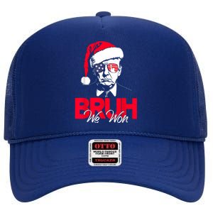 Bruh We Won Funny Christmas Santa Hat Trump 47 Usa President High Crown Mesh Back Trucker Hat