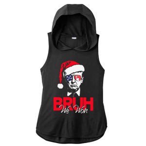 Bruh We Won Funny Christmas Santa Hat Trump 47 Usa President Ladies PosiCharge Tri-Blend Wicking Draft Hoodie Tank