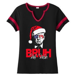 Bruh We Won Funny Christmas Santa Hat Trump 47 Usa President Ladies Halftime Notch Neck Tee