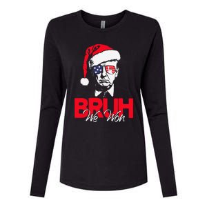 Bruh We Won Funny Christmas Santa Hat Trump 47 Usa President Womens Cotton Relaxed Long Sleeve T-Shirt