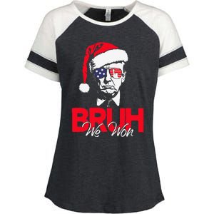 Bruh We Won Funny Christmas Santa Hat Trump 47 Usa President Enza Ladies Jersey Colorblock Tee