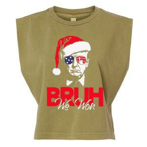 Bruh We Won Funny Christmas Santa Hat Trump 47 Usa President Garment-Dyed Women's Muscle Tee