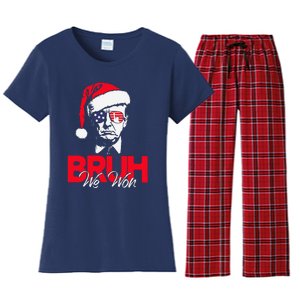 Bruh We Won Funny Christmas Santa Hat Trump 47 Usa President Women's Flannel Pajama Set