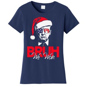 Bruh We Won Funny Christmas Santa Hat Trump 47 Usa President Women's T-Shirt