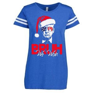 Bruh We Won Funny Christmas Santa Hat Trump 47 Usa President Enza Ladies Jersey Football T-Shirt