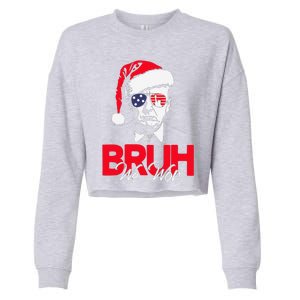 Bruh We Won Funny Christmas Santa Hat Trump 47 Usa President Cropped Pullover Crew