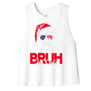 Bruh We Won Funny Christmas Santa Hat Trump 47 Usa President Women's Racerback Cropped Tank