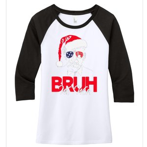 Bruh We Won Funny Christmas Santa Hat Trump 47 Usa President Women's Tri-Blend 3/4-Sleeve Raglan Shirt