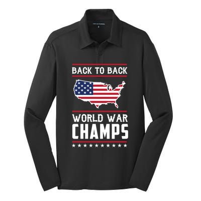 Backtoback World War Champs Us Flag 4th Of July Gift Silk Touch Performance Long Sleeve Polo