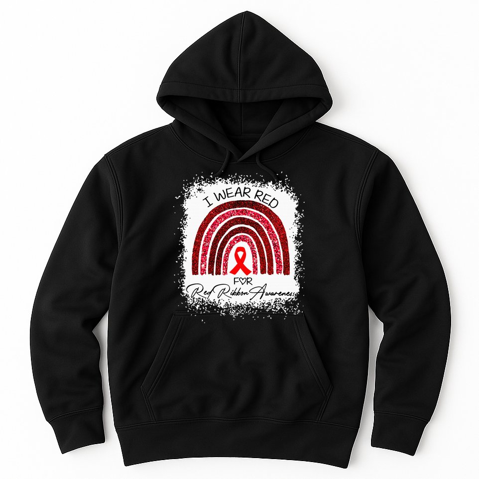 Bleached We Wear Red For Red Ribbon Week Awareness Rainbow Hoodie