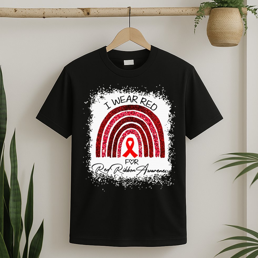 Bleached We Wear Red For Red Ribbon Week Awareness Rainbow T-Shirt
