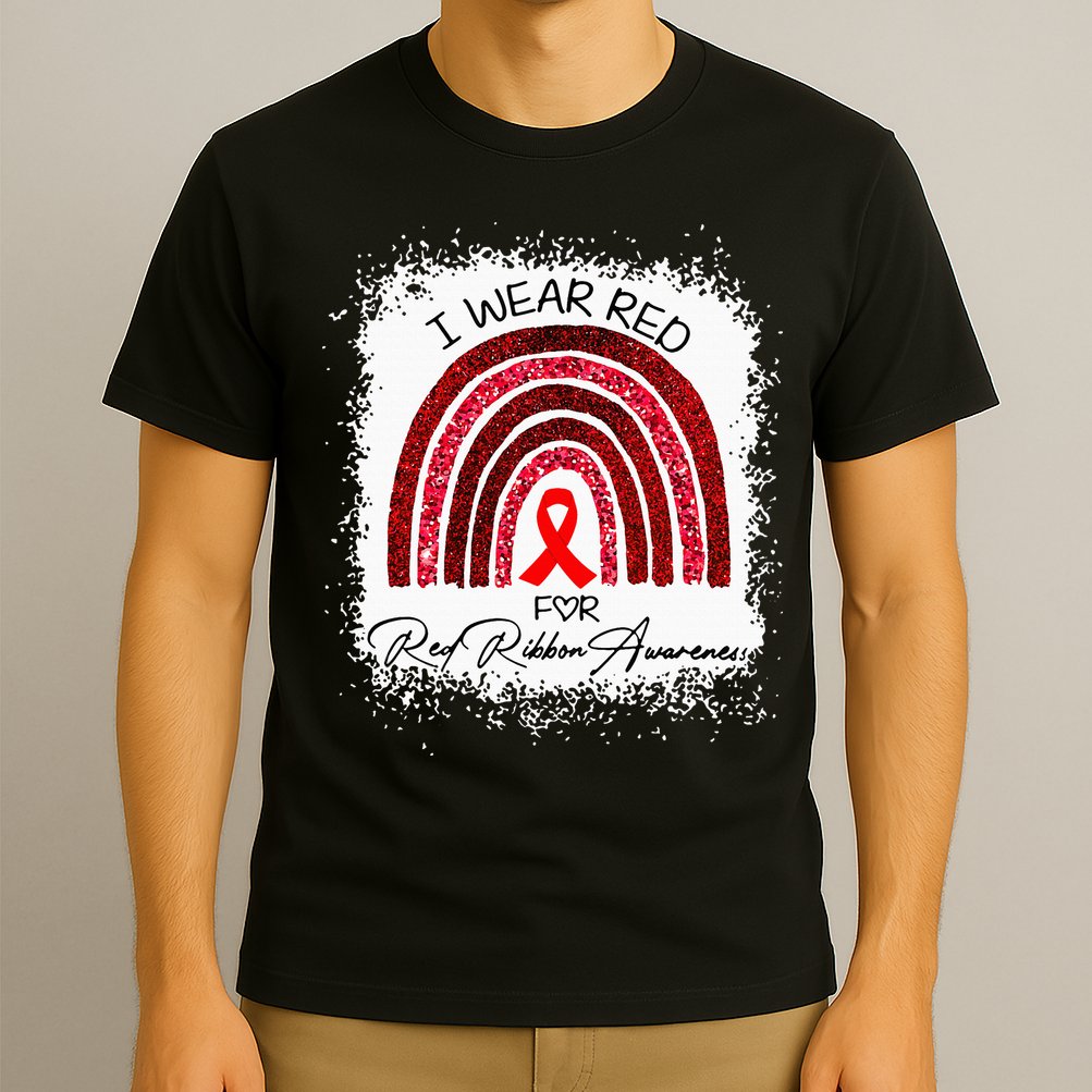 Bleached We Wear Red For Red Ribbon Week Awareness Rainbow T-Shirt