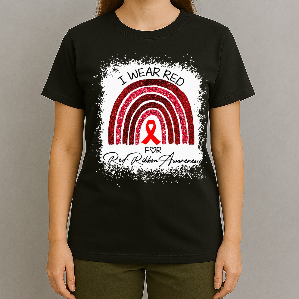 Bleached We Wear Red For Red Ribbon Week Awareness Rainbow T-Shirt