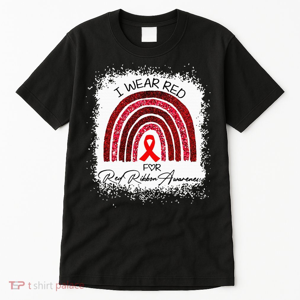Bleached We Wear Red For Red Ribbon Week Awareness Rainbow Tall T-Shirt