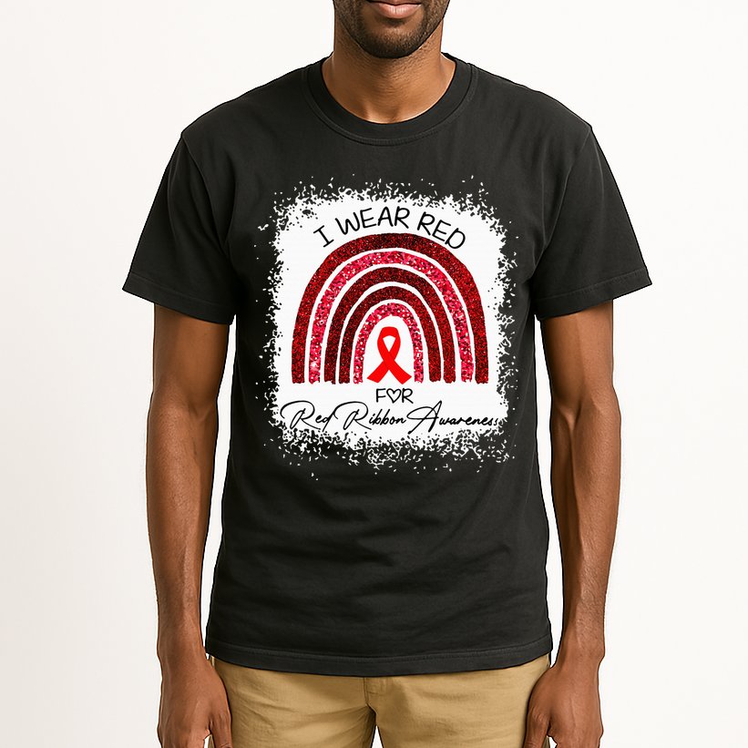 Bleached We Wear Red For Red Ribbon Week Awareness Rainbow Tall T-Shirt