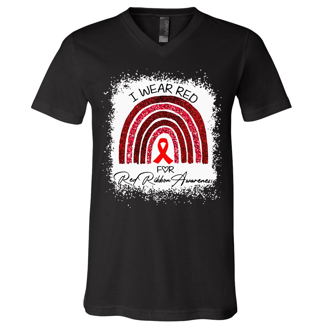 Bleached We Wear Red For Red Ribbon Week Awareness Rainbow V-Neck T-Shirt
