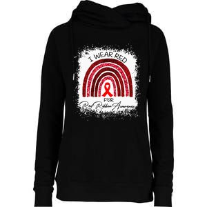 Bleached We Wear Red For Red Ribbon Week Awareness Rainbow Womens Funnel Neck Pullover Hood