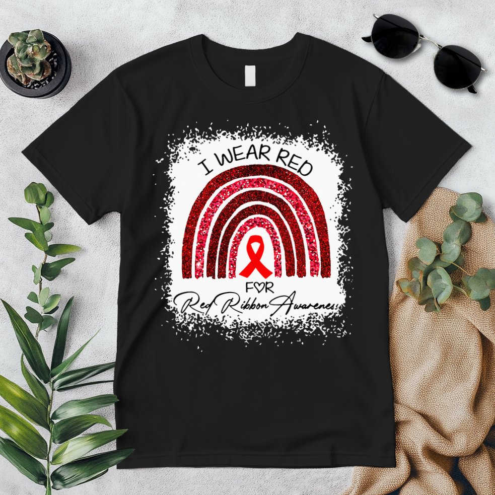 Bleached We Wear Red For Red Ribbon Week Awareness Rainbow Premium T-Shirt