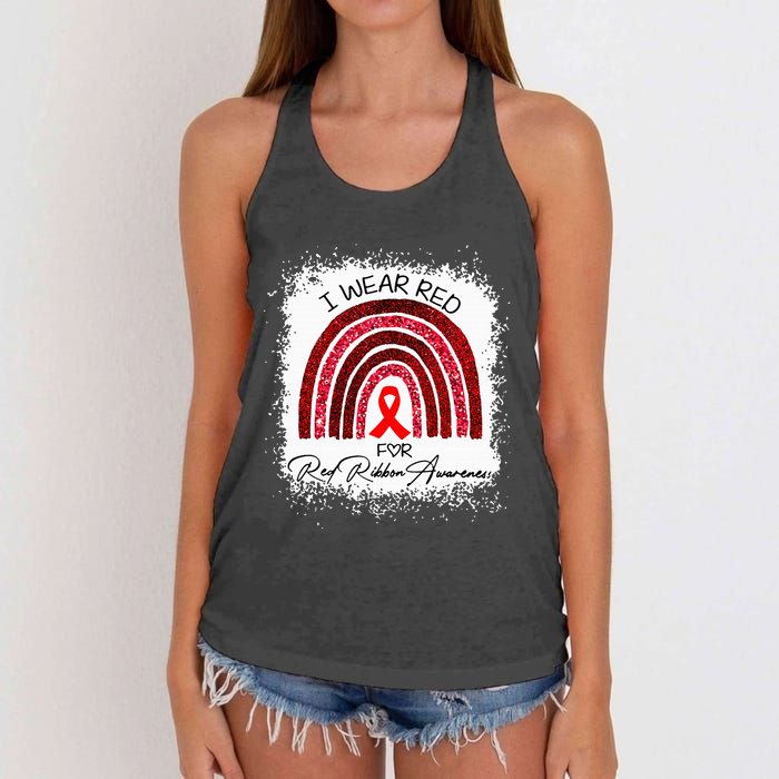 Bleached We Wear Red For Red Ribbon Week Awareness Rainbow Women's Knotted Racerback Tank