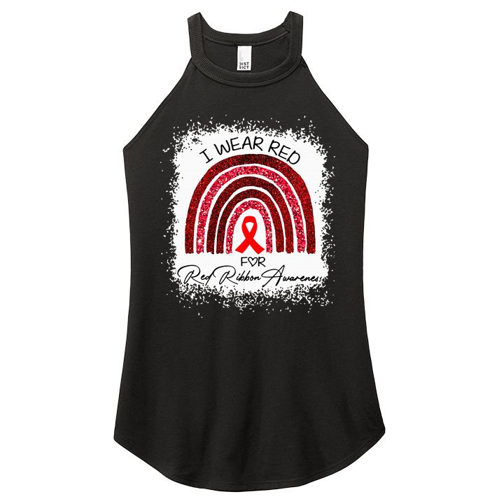 Bleached We Wear Red For Red Ribbon Week Awareness Rainbow Women's Perfect Tri Rocker Tank