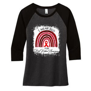 Bleached We Wear Red For Red Ribbon Week Awareness Rainbow Women's Tri-Blend 3/4-Sleeve Raglan Shirt