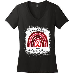 Bleached We Wear Red For Red Ribbon Week Awareness Rainbow Women's V-Neck T-Shirt