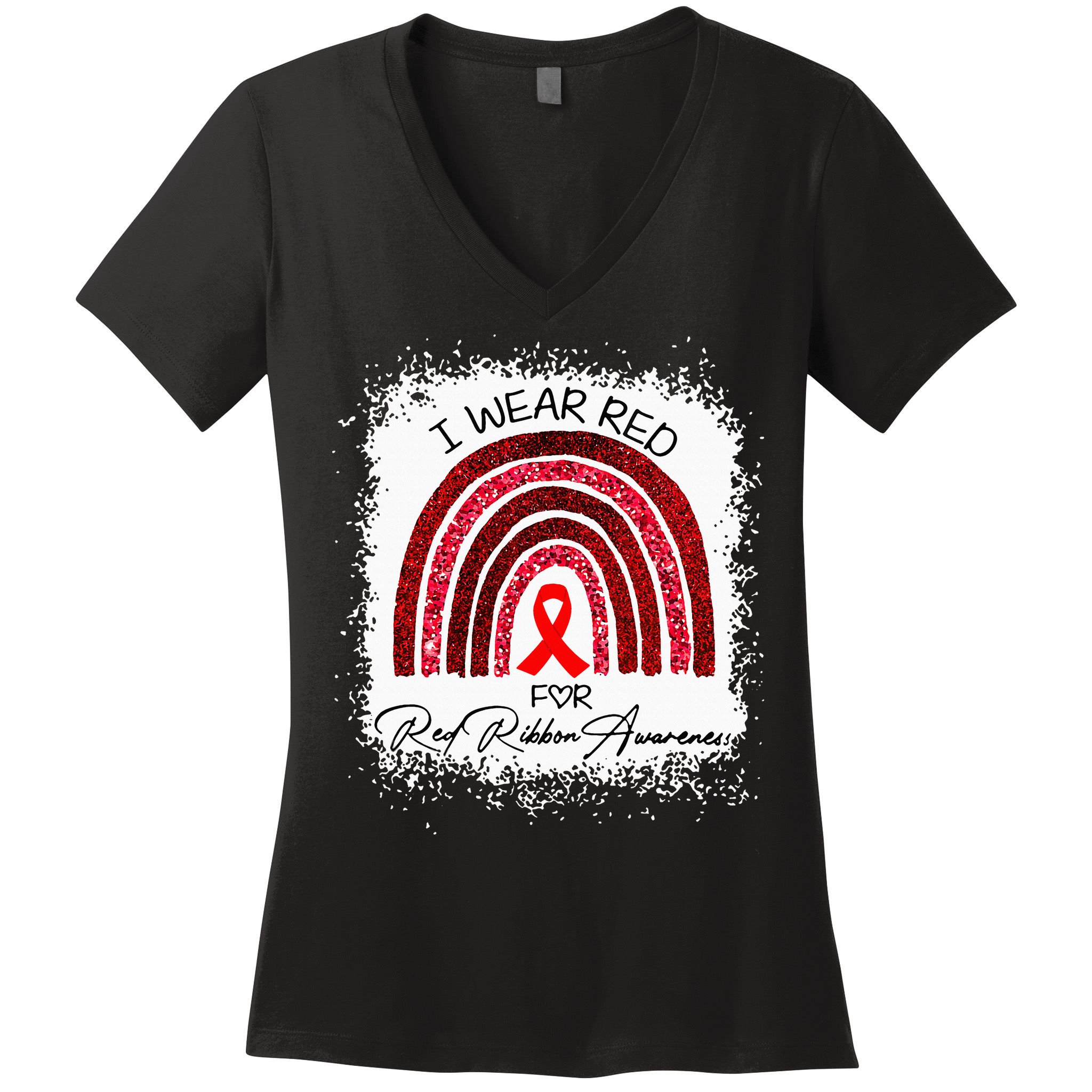 Bleached We Wear Red For Red Ribbon Week Awareness Rainbow Women's V-Neck T-Shirt