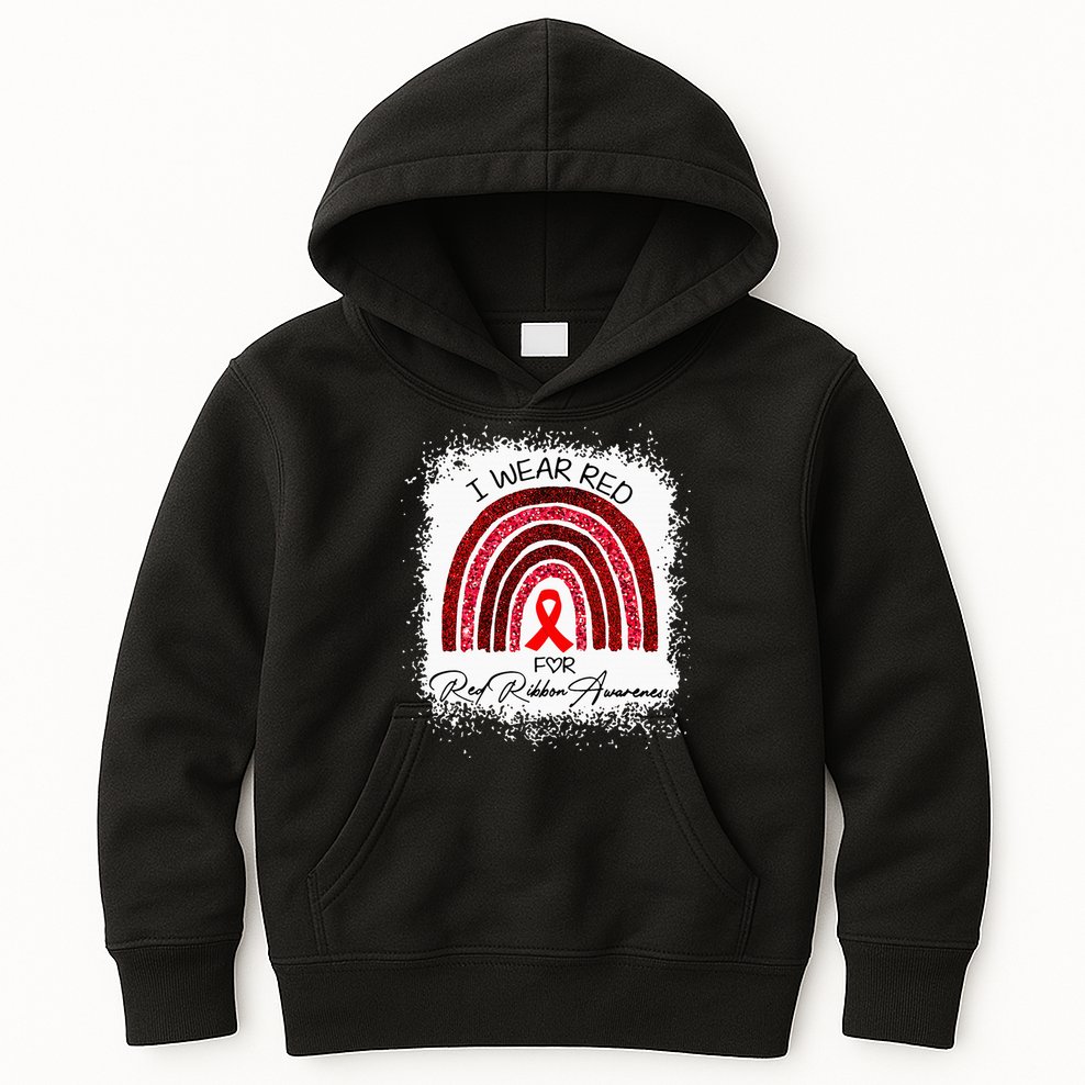 Bleached We Wear Red For Red Ribbon Week Awareness Rainbow Kids Hoodie