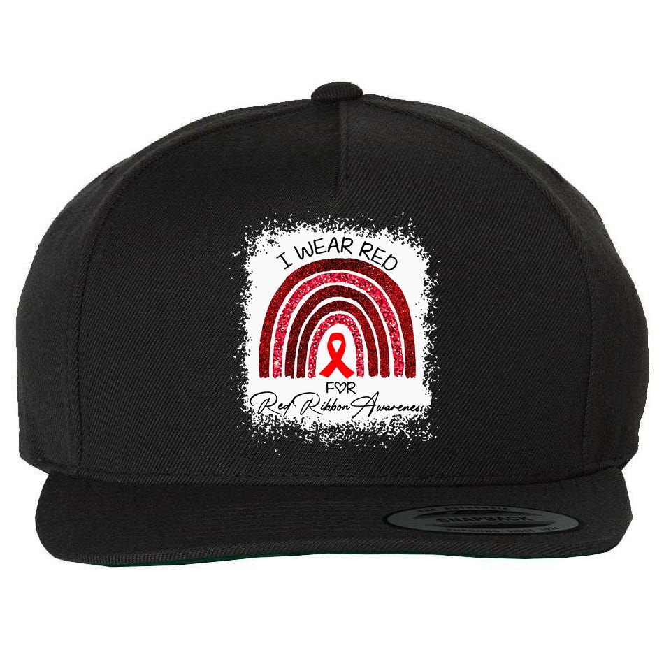 Bleached We Wear Red For Red Ribbon Week Awareness Rainbow Wool Snapback Cap