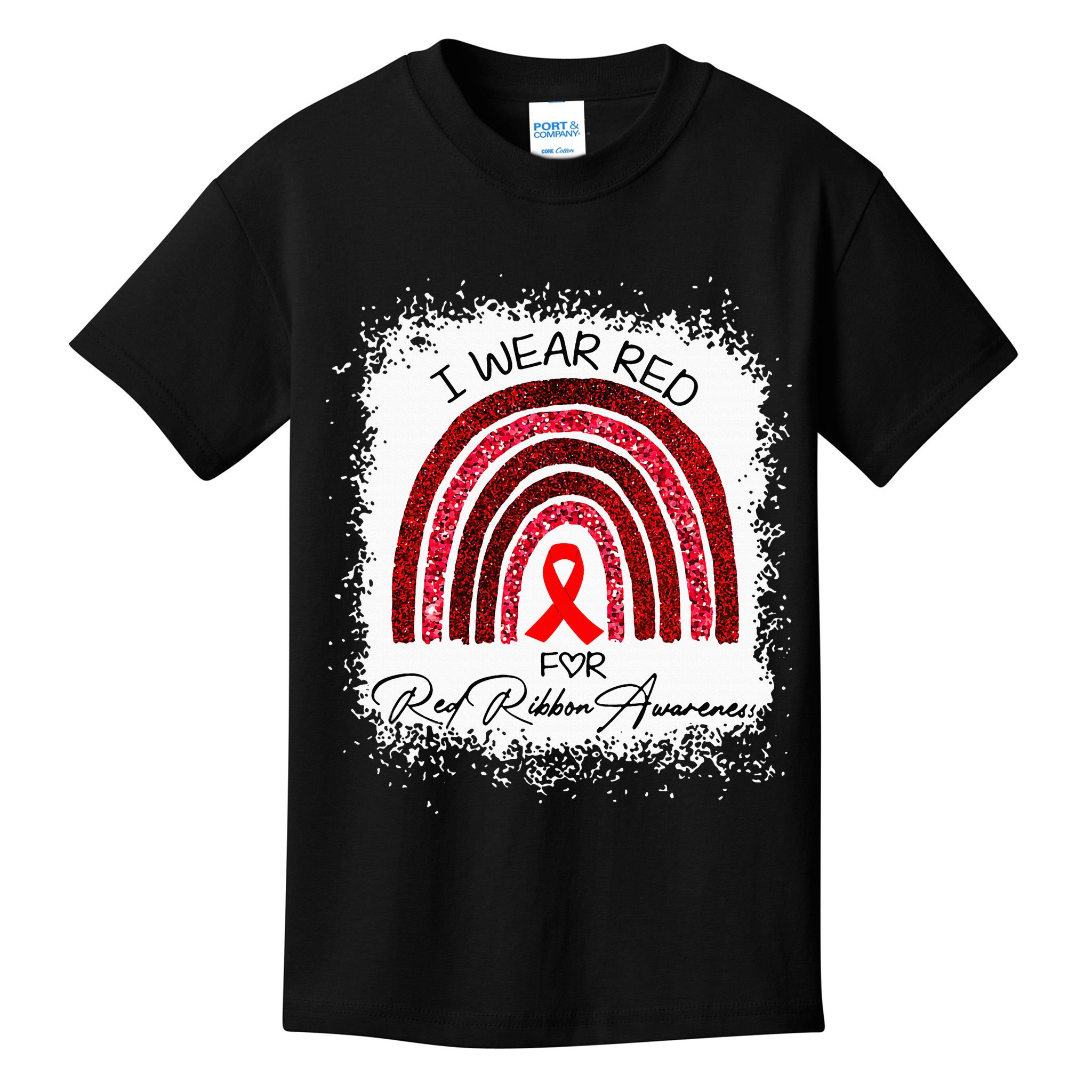 Bleached We Wear Red For Red Ribbon Week Awareness Rainbow Kids T-Shirt
